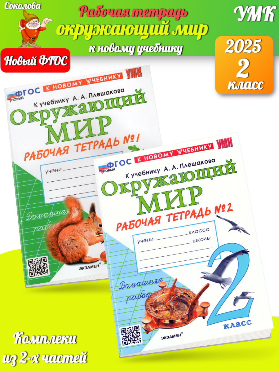 Соколова. УМКн. Рабочая тетрадь. Окружающий мир 2 класс. №1,2. Комплект  Плешаков Новый ФГОС (к новому учебнику) цена в Москве